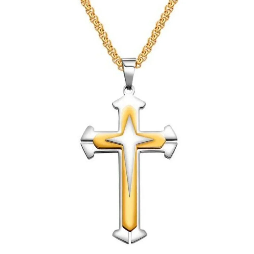 ❤️Gold and Silver HipHop Cross Necklace Religious, N90201P101